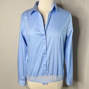 Light Blue Women's Button-Front Bodysuit Top